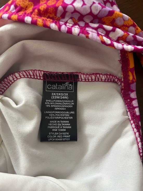 Catalina Women's Swimsuit Pink and Orange Geometric Pattern Beach, Tropic, 3X - Picture 3 of 6